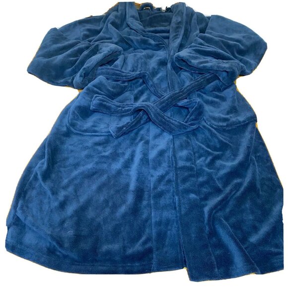 Plush Blue Intimo Unisex Robe With Tie Belt One Size 100% Polyester Cozy & Soft - Picture 2 of 6